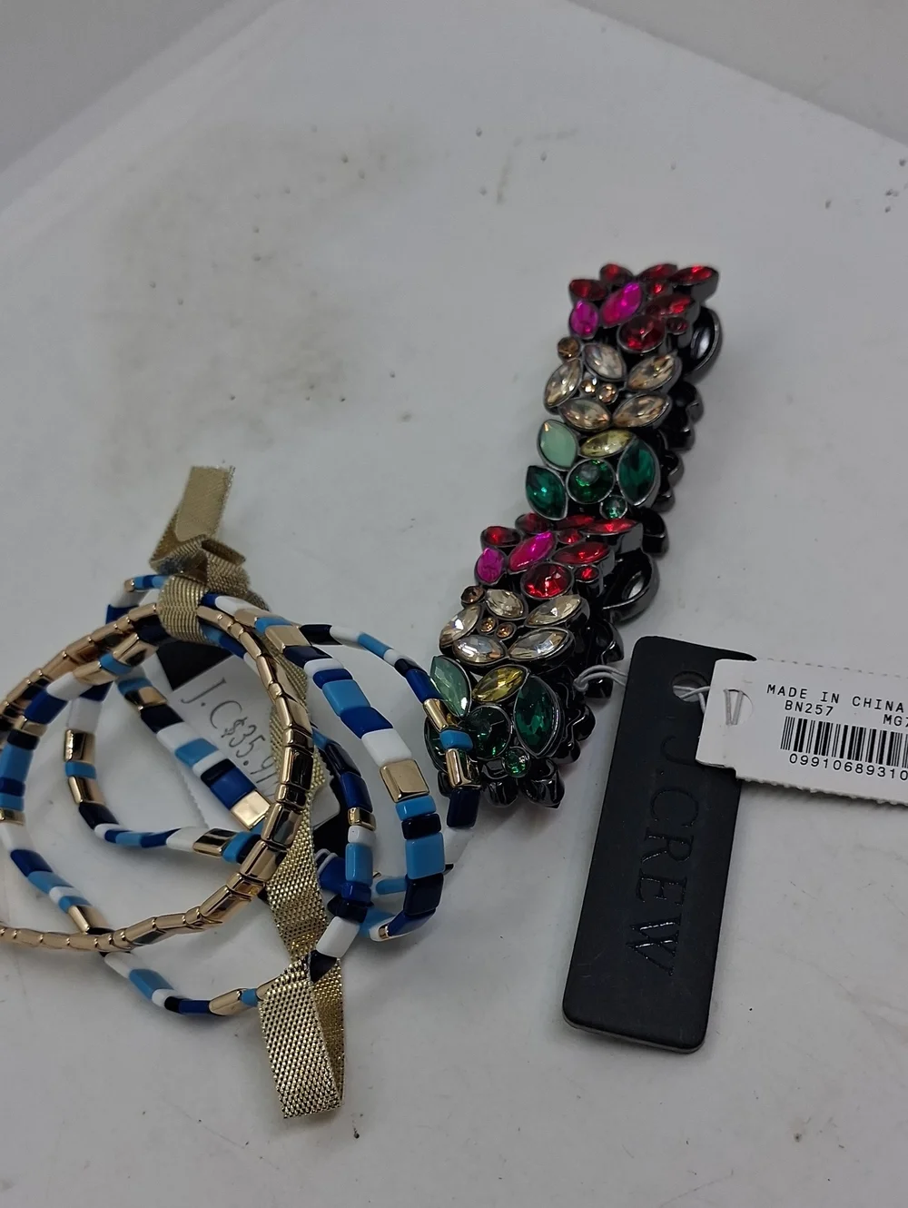 NWT J. Crew Blue White Gold Beaded & Multi-Color Floral Bracelet Set